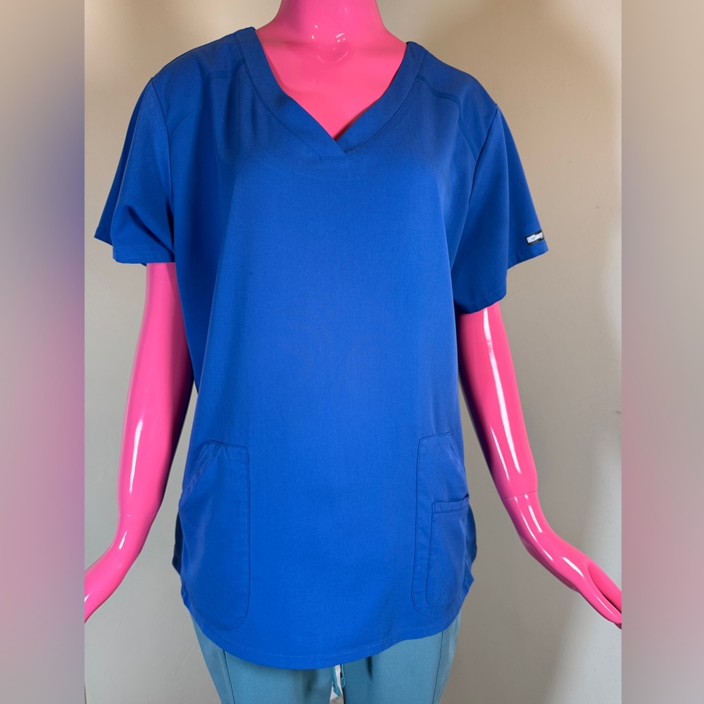 Grey’s Anatomy Impact Scrub Top XL Blue Stretch Barco V-Neck